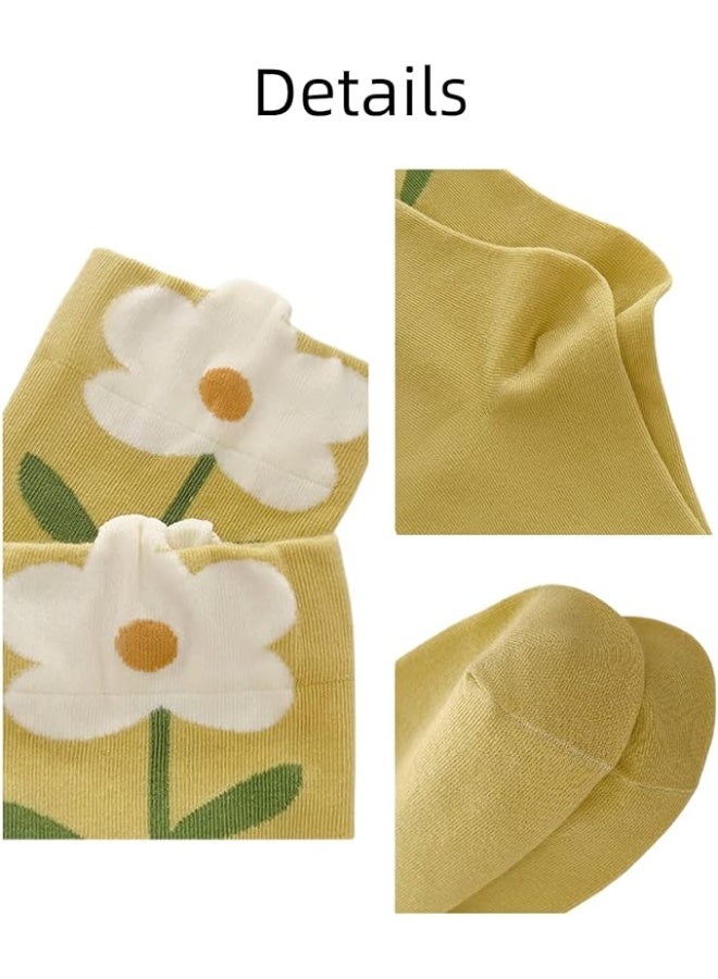 CLENEA 4 Pairs Floral Design Womens Crew Socks, Fun Casual Cotton Socks, Cute Cotton Socks for Women and Girls, Socks for Sports and Daily Wear - Image 3